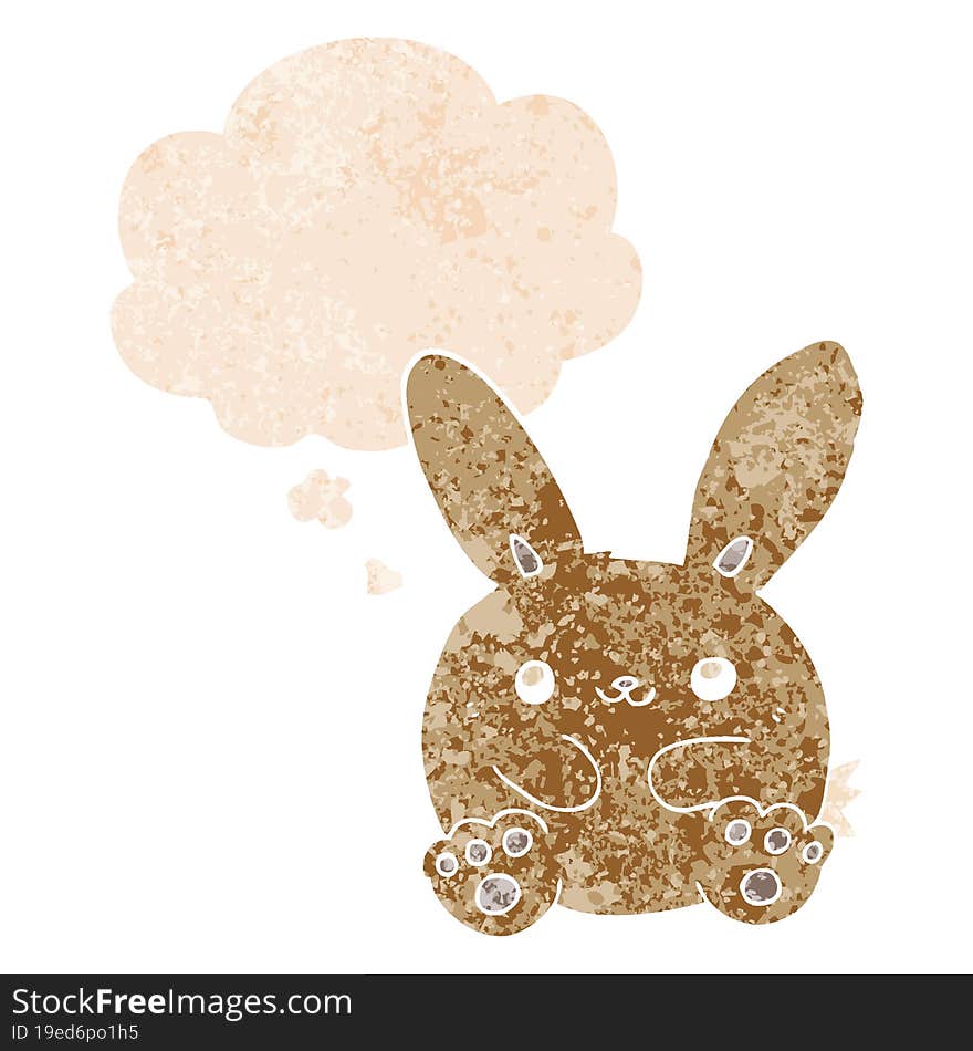 cartoon rabbit with thought bubble in grunge distressed retro textured style. cartoon rabbit with thought bubble in grunge distressed retro textured style