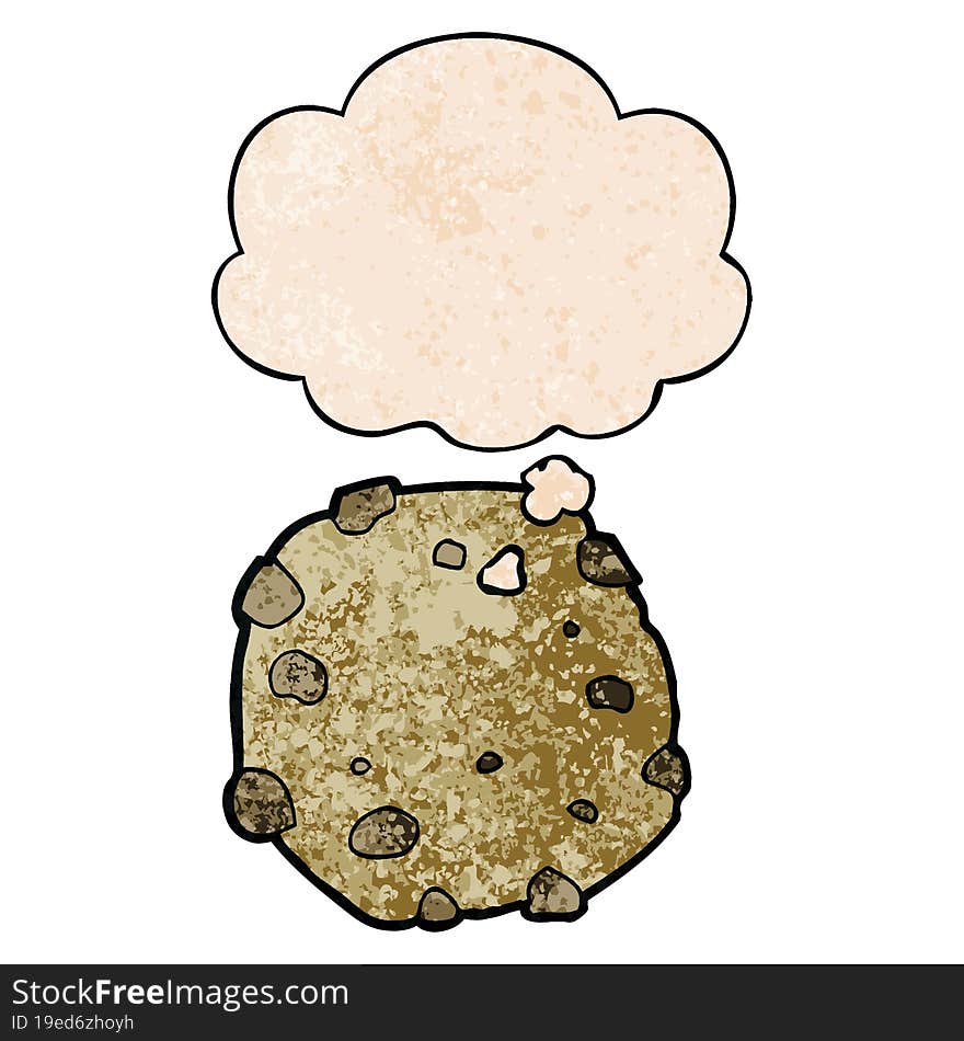 cartoon cookie and thought bubble in grunge texture pattern style