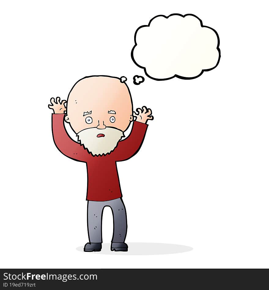 Cartoon Bearded Man Panicking With Thought Bubble