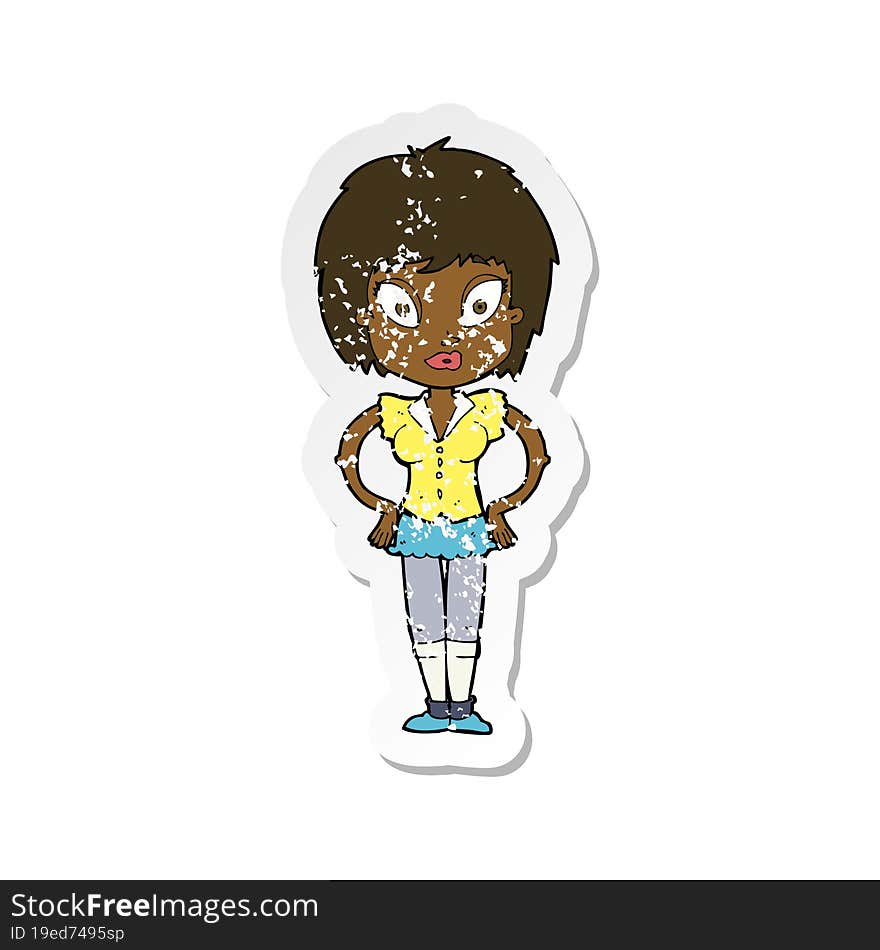 retro distressed sticker of a cartoon pretty girl