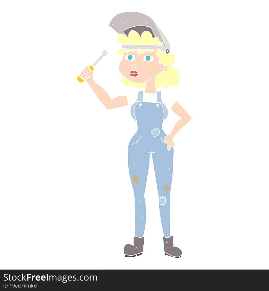 flat color illustration of a cartoon female mechanic