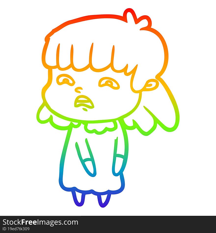 rainbow gradient line drawing cartoon worried woman