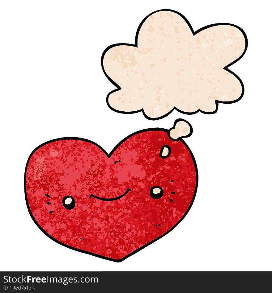 heart cartoon character with thought bubble in grunge texture style. heart cartoon character with thought bubble in grunge texture style