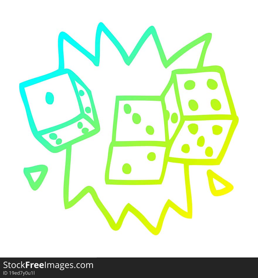 Cold Gradient Line Drawing Cartoon Rolling Dice