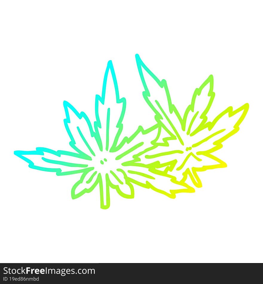 Cold Gradient Line Drawing Cartoon Marijuana Leaves