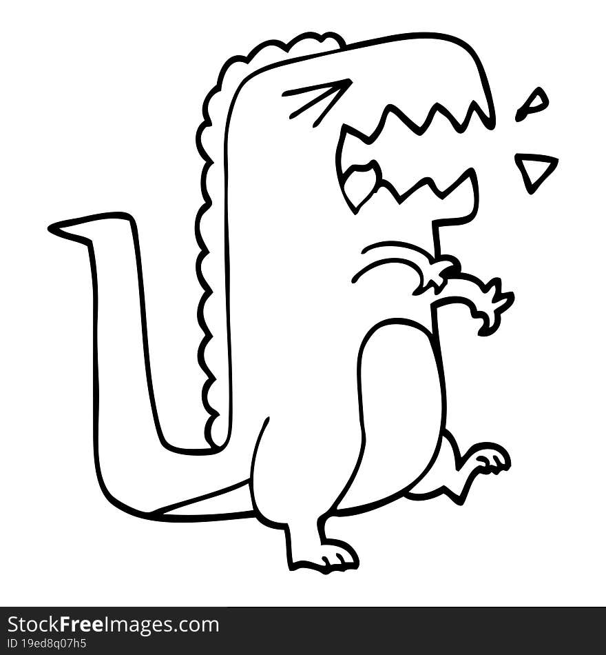 Line Drawing Cartoon Roaring T Rex