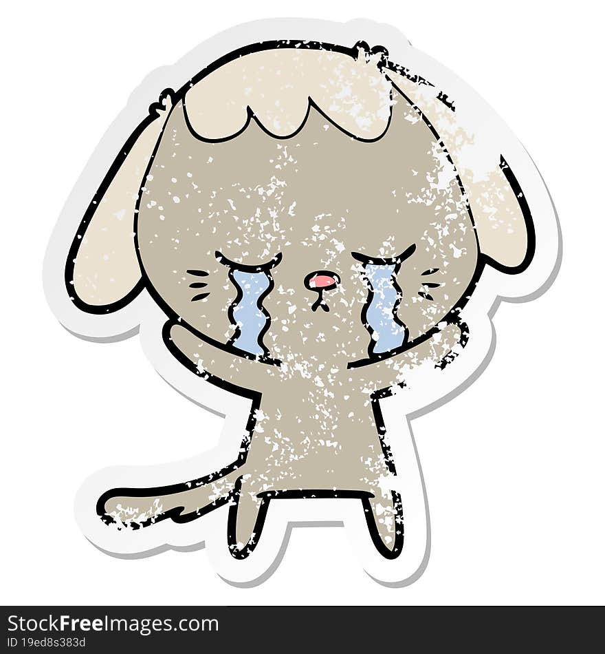 distressed sticker of a cute puppy crying cartoon