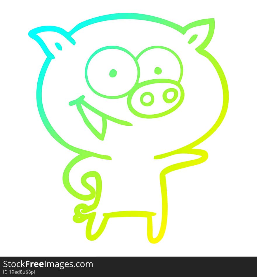 cold gradient line drawing of a cheerful pig cartoon