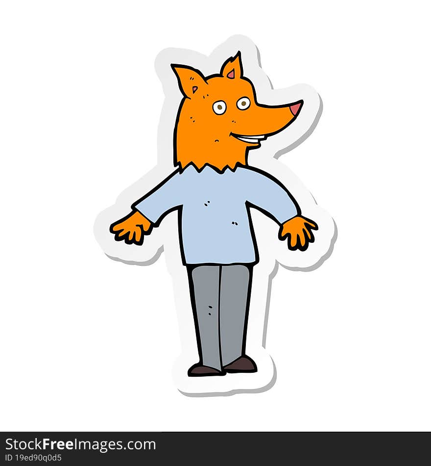 sticker of a cartoon happy fox man