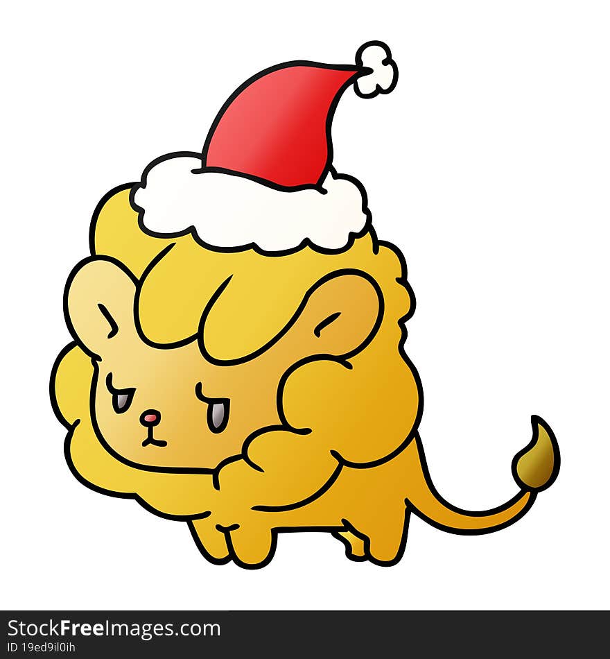 hand drawn christmas gradient cartoon of kawaii lion