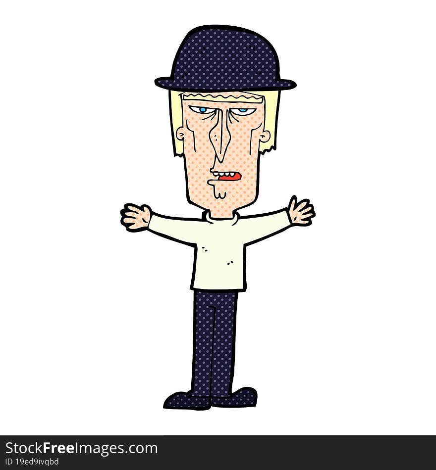 Cartoon Man Wearing Bowler Hat