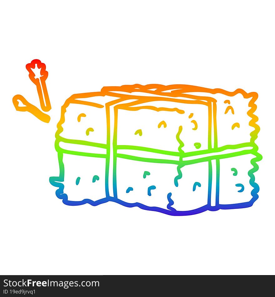 Rainbow Gradient Line Drawing Cartoon Bale Of Hay