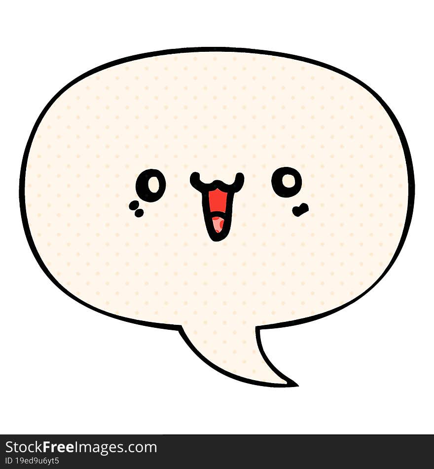 happy cartoon face with speech bubble in comic book style