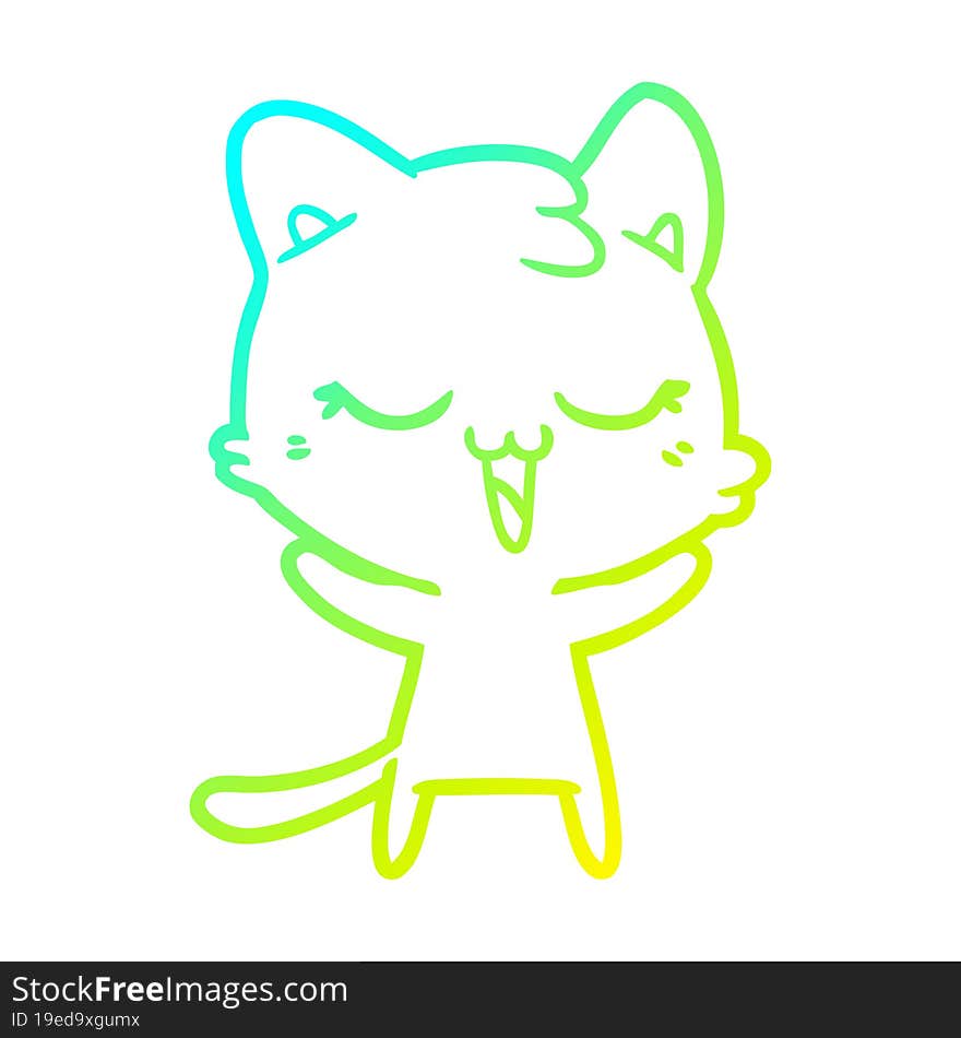 cold gradient line drawing of a happy cartoon cat