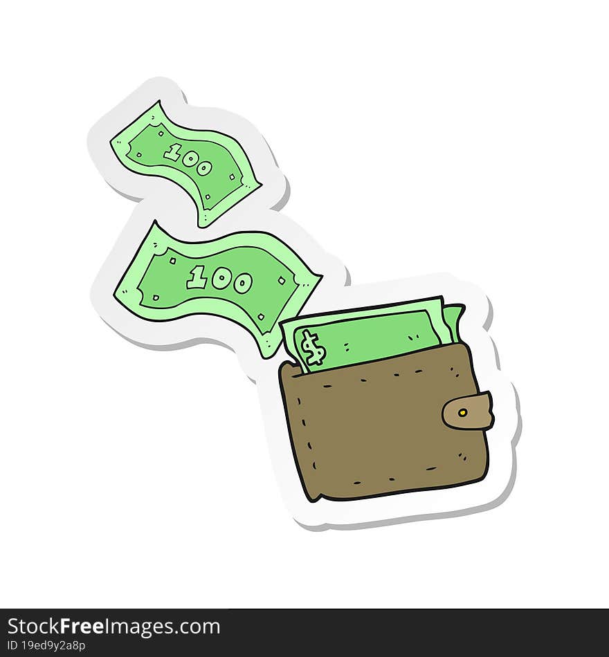 Sticker Of A Cartoon Wallet Full Of Money