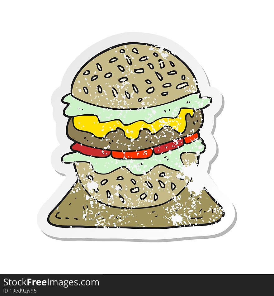 retro distressed sticker of a cartoon tasty burger