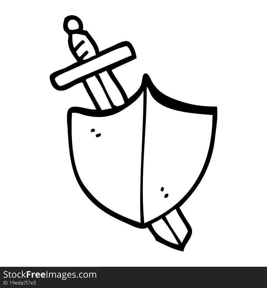 black and white cartoon sword and shield