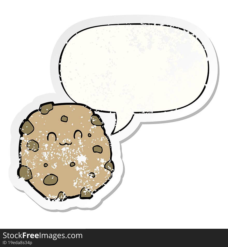 cartoon biscuit and speech bubble distressed sticker