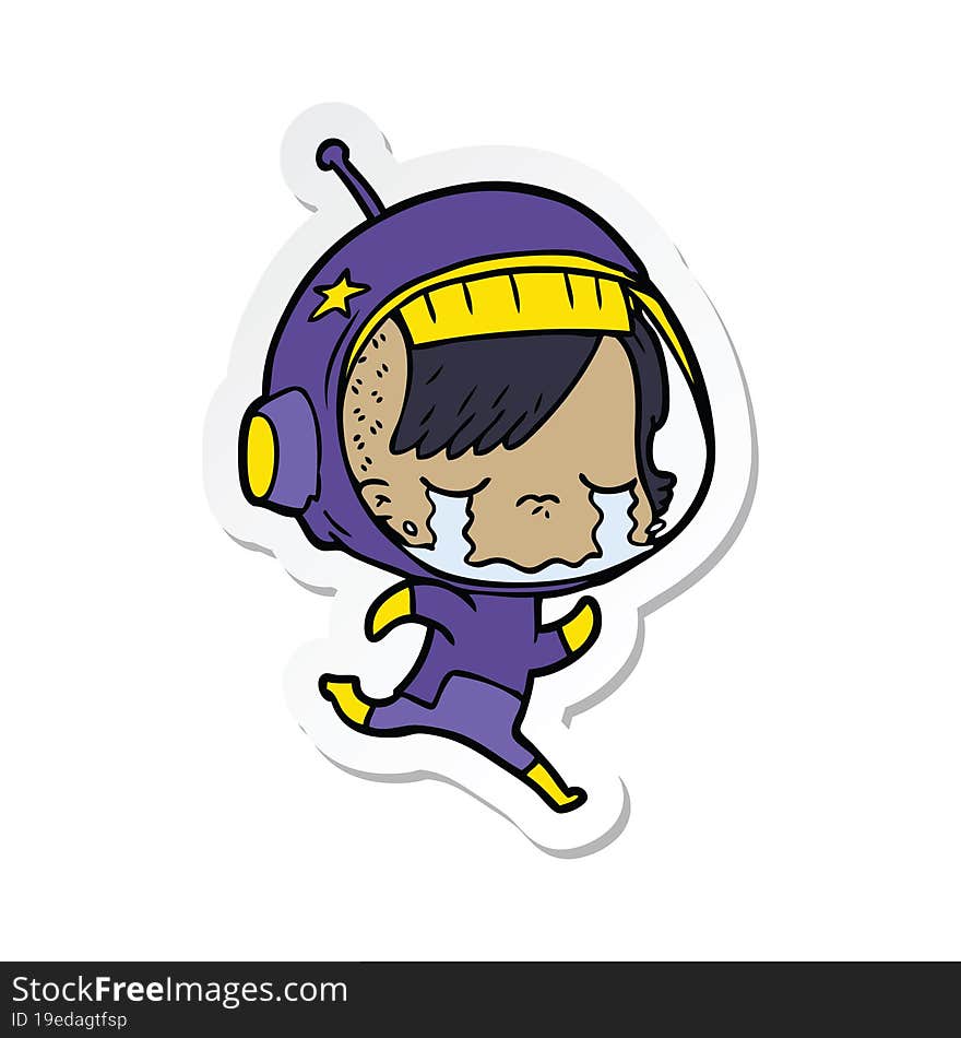 Sticker Of A Cartoon Crying Astronaut Girl