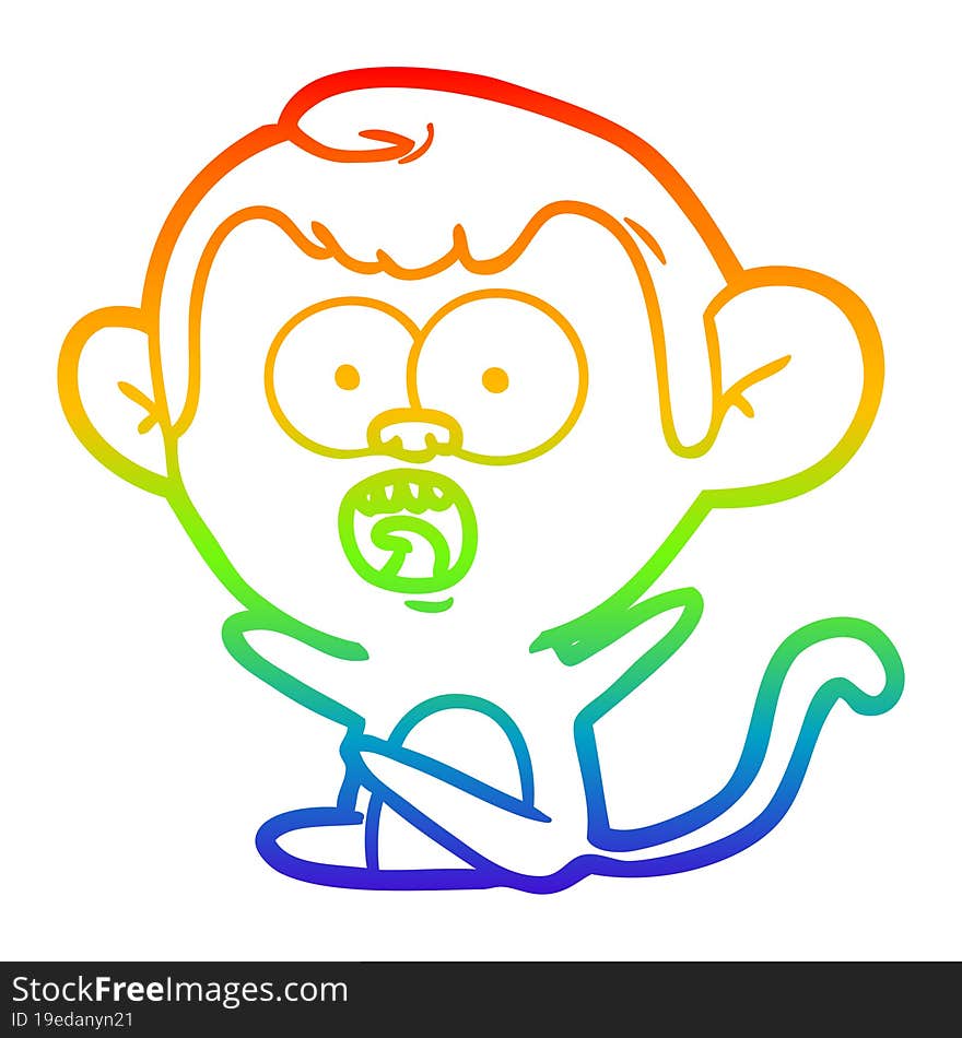 Rainbow Gradient Line Drawing Cartoon Shocked Monkey