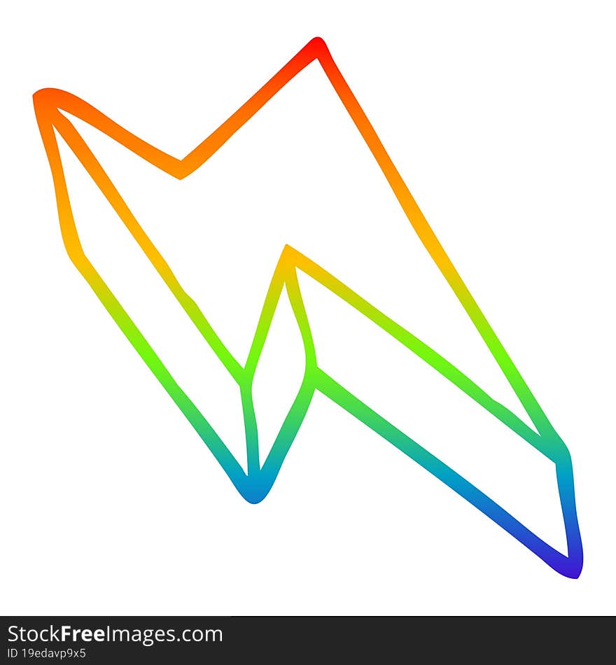 rainbow gradient line drawing of a cartoon decorative lightning bolt