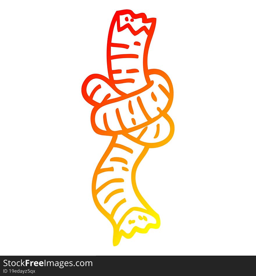 warm gradient line drawing of a cartoon tied rope