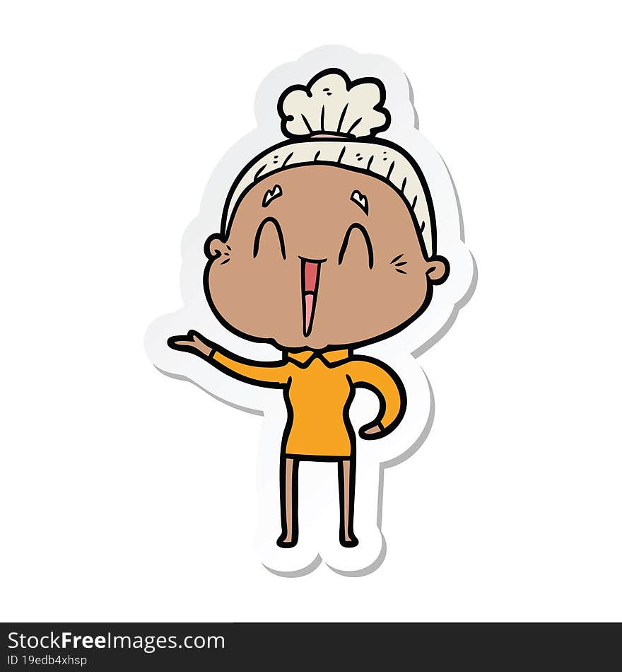 sticker of a cartoon happy old lady