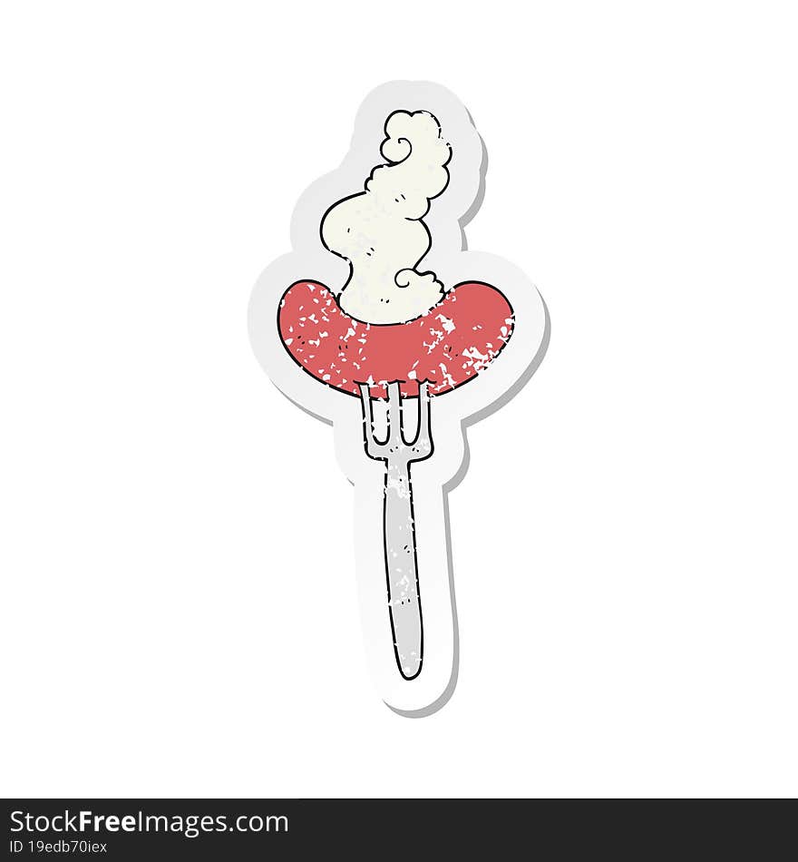 retro distressed sticker of a cartoon hot sausage