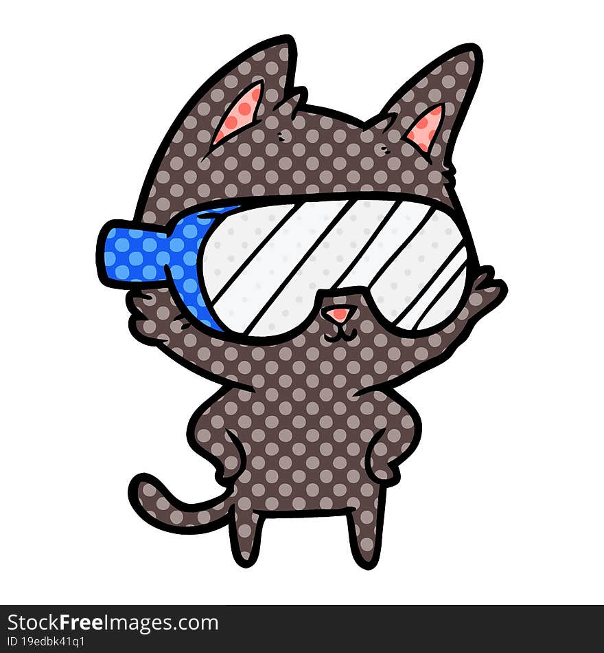 cartoon cat with goggles over eyes. cartoon cat with goggles over eyes