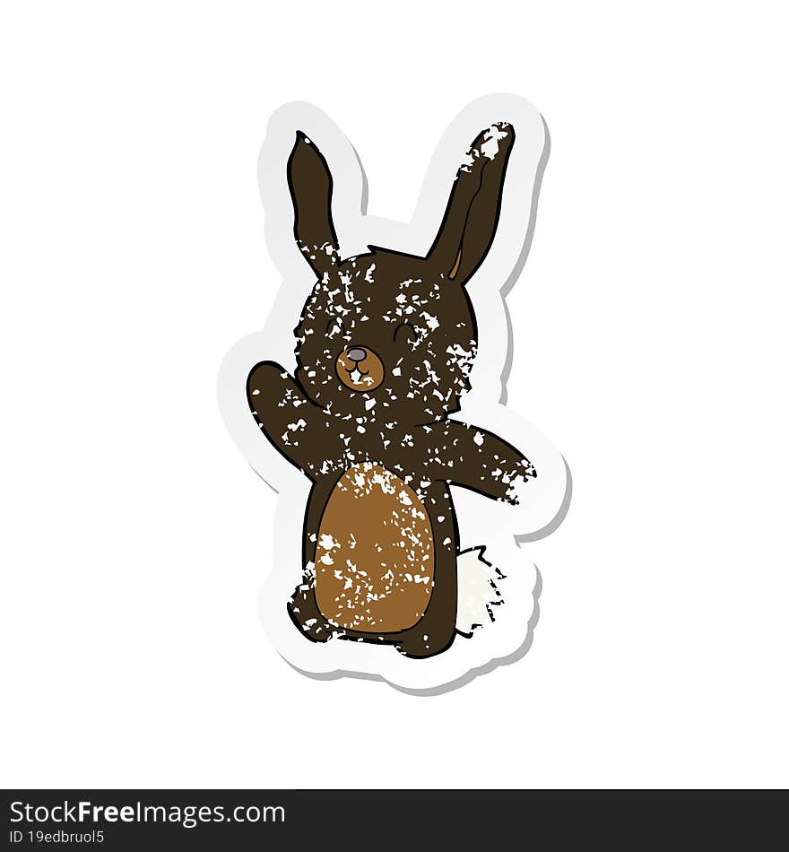 retro distressed sticker of a cartoon happy rabbit