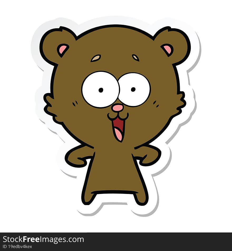 Sticker Of A Laughing Teddy  Bear Cartoon