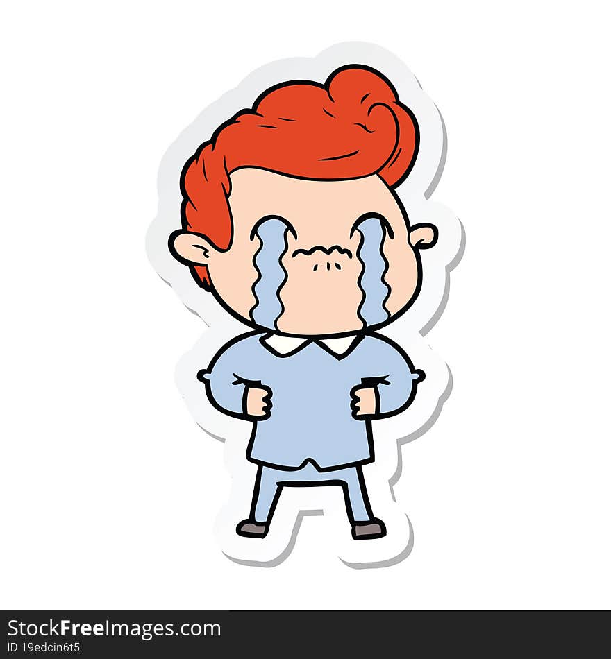 sticker of a cartoon man crying