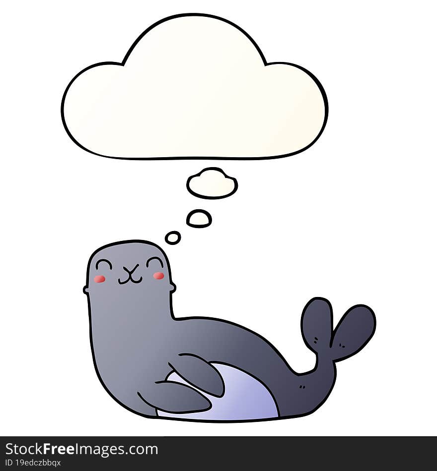 Cartoon Seal And Thought Bubble In Smooth Gradient Style