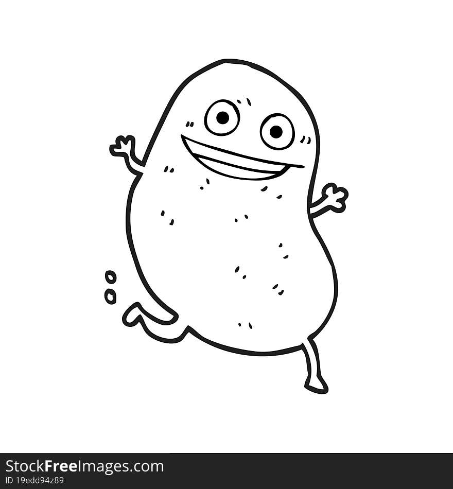 freehand drawn black and white cartoon potato running