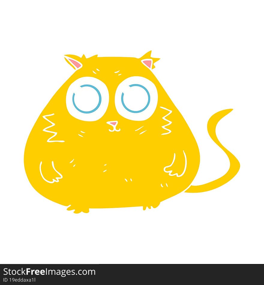 Flat Color Illustration Of A Cartoon Cat With Big Pretty Eyes