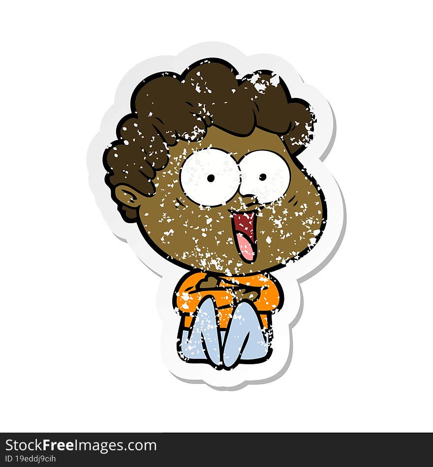 Distressed Sticker Of A Excited Man Cartoon