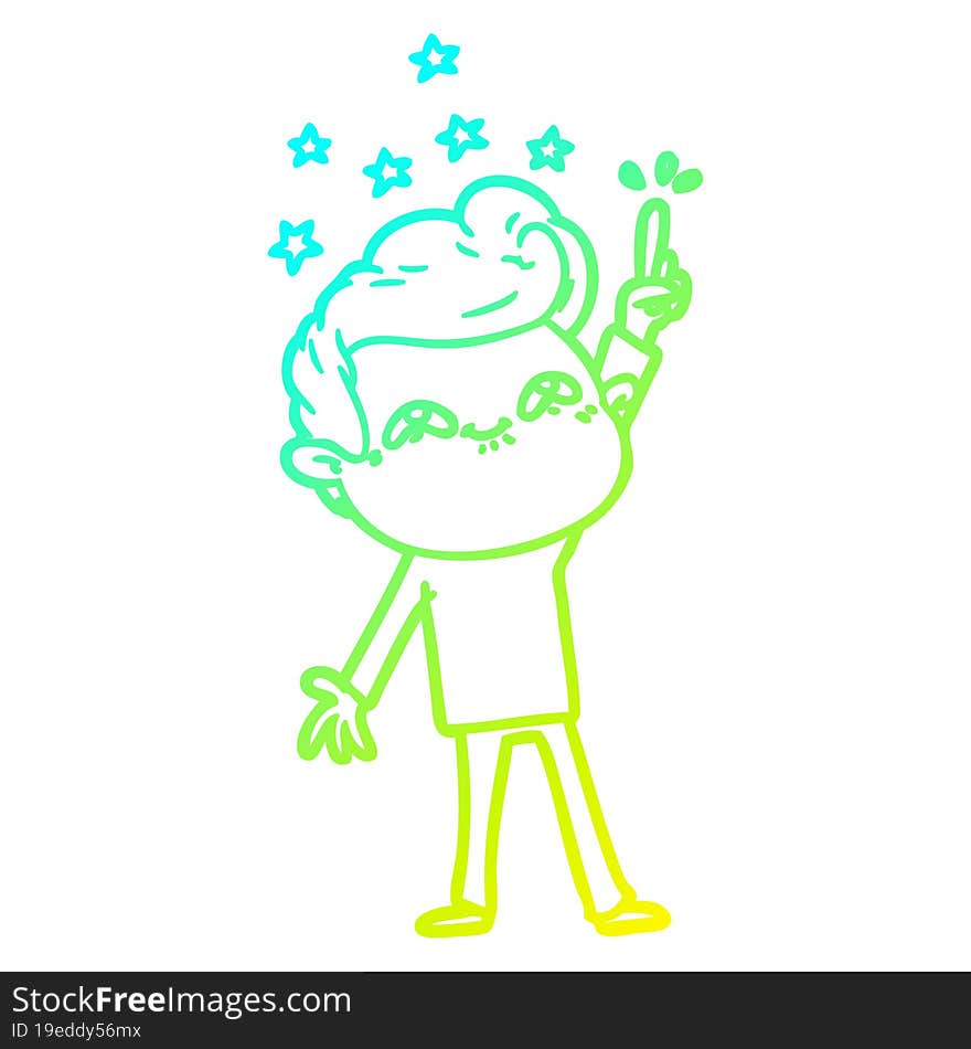 cold gradient line drawing of a cartoon excited man