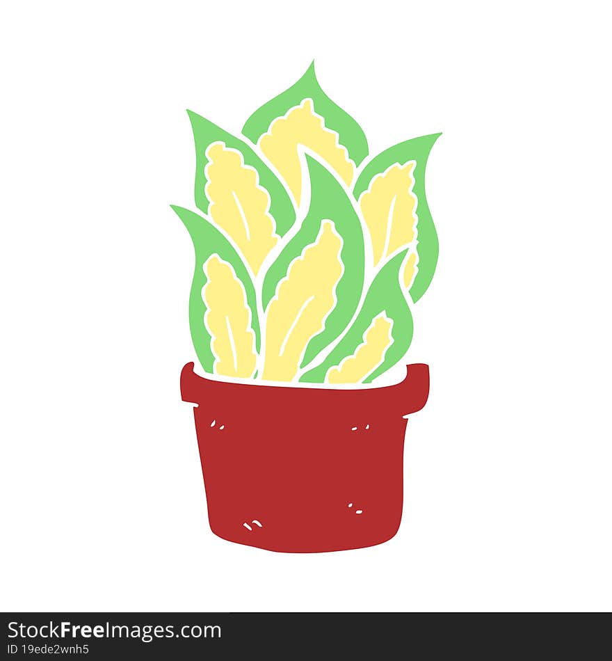 Flat Color Illustration Of A Cartoon House Plant