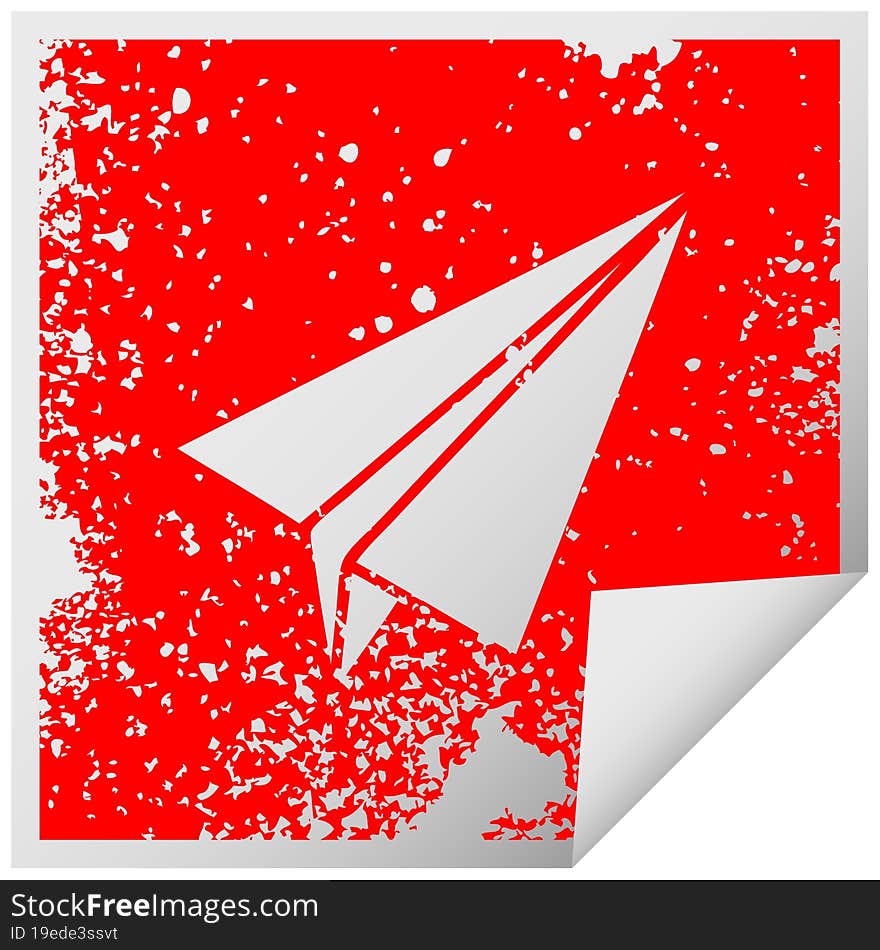 distressed square peeling sticker symbol paper plane