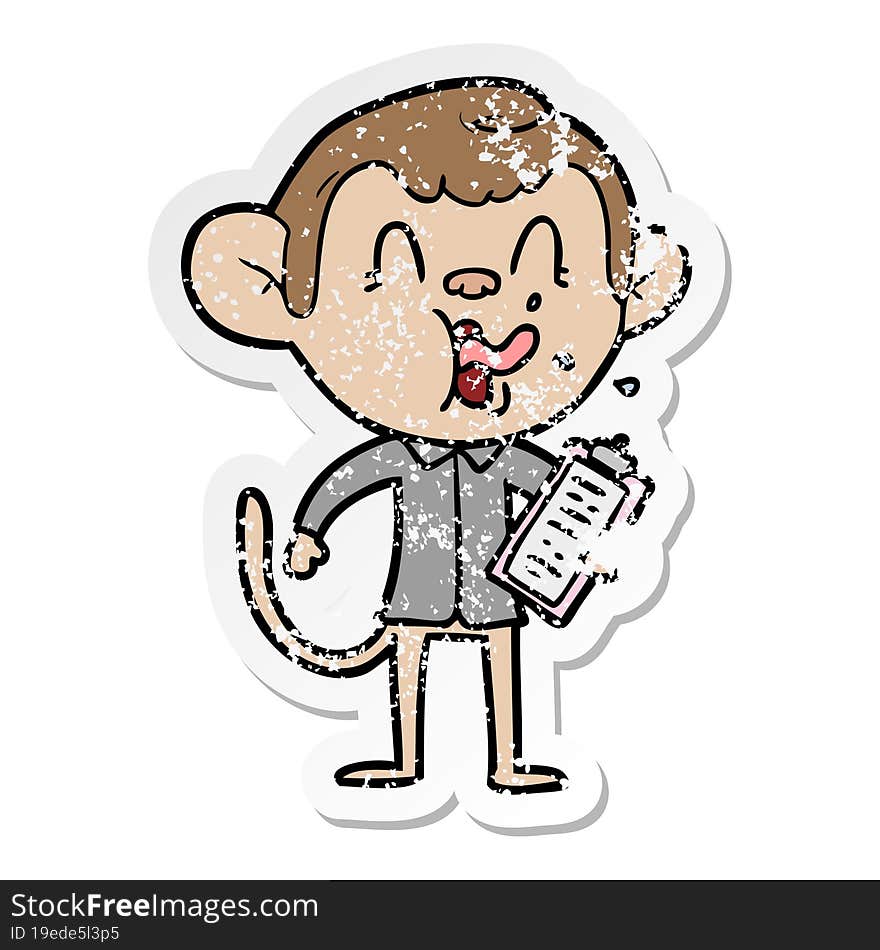 distressed sticker of a crazy cartoon monkey manager