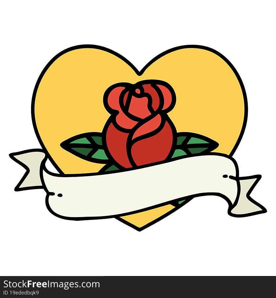 tattoo in traditional style of a heart rose and banner. tattoo in traditional style of a heart rose and banner