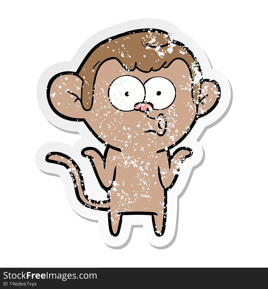 distressed sticker of a cartoon confused monkey