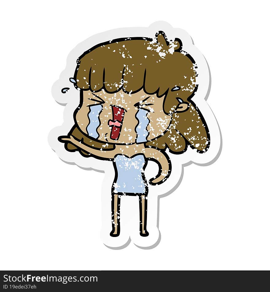 Distressed Sticker Of A Cartoon Woman In Tears