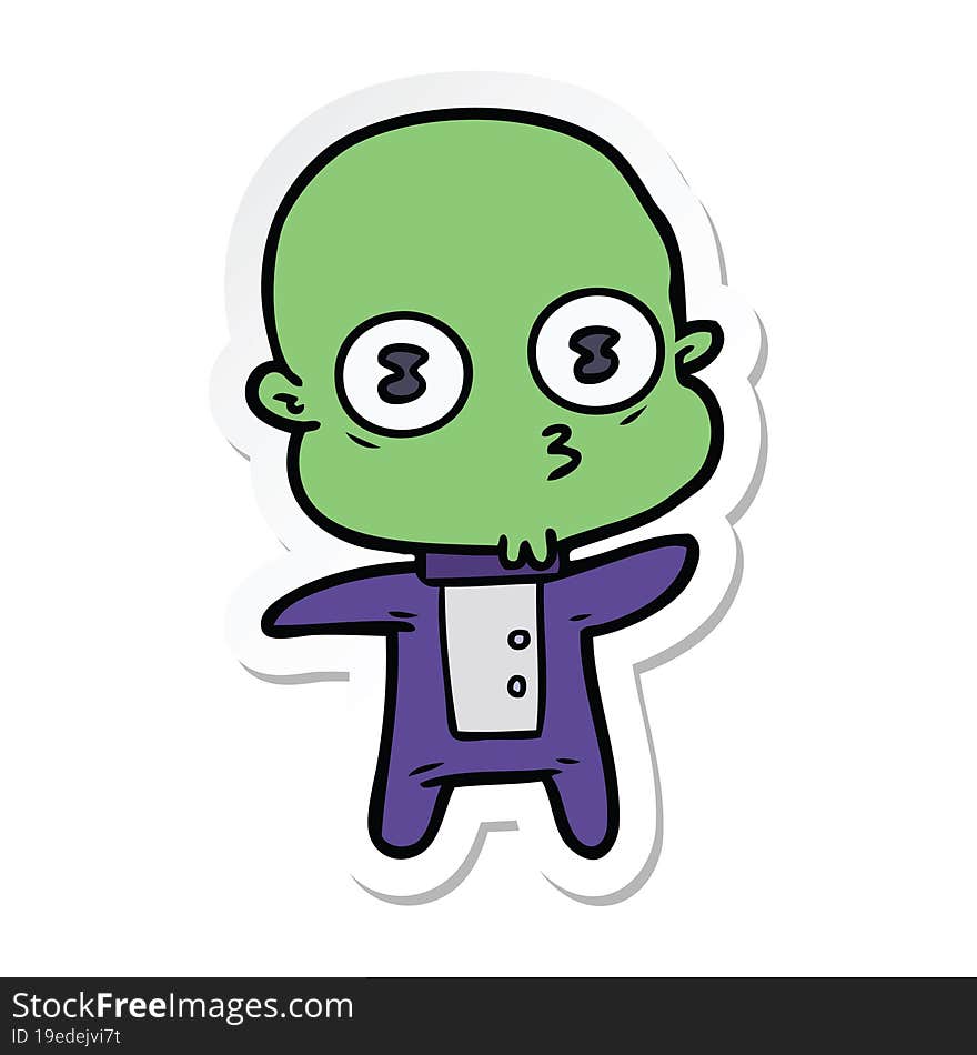 sticker of a cartoon weird bald spaceman