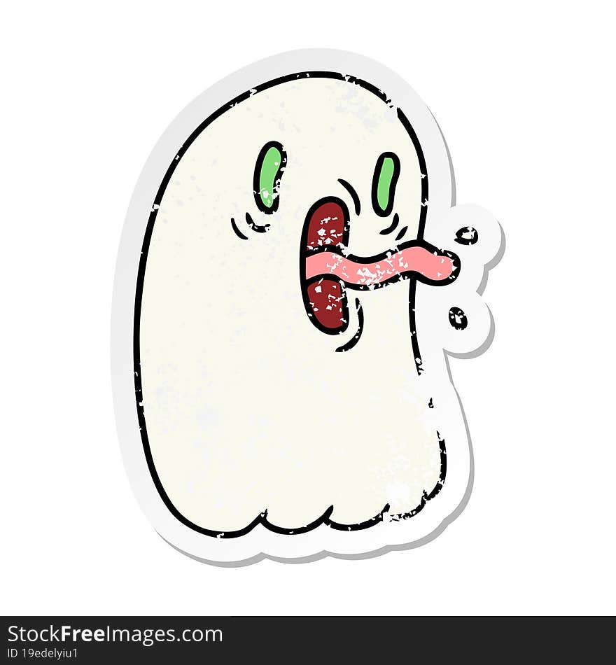 freehand drawn distressed sticker cartoon of kawaii scary ghost