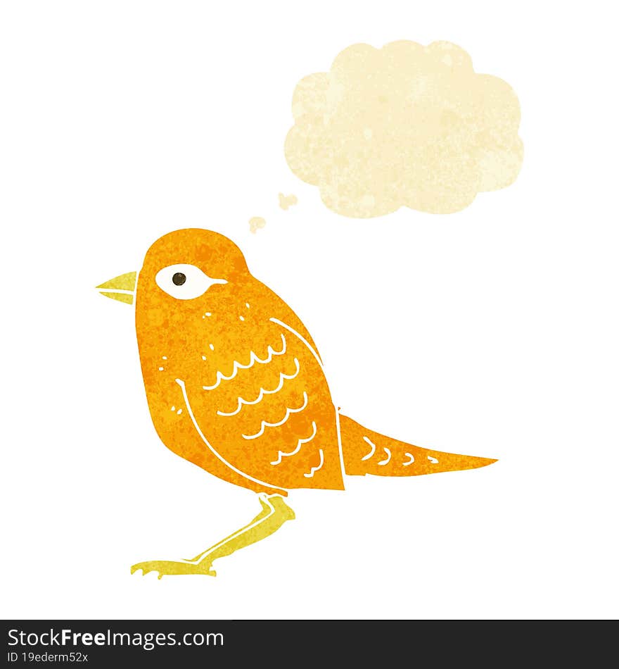 cartoon garden bird with thought bubble