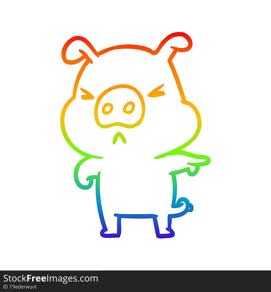 rainbow gradient line drawing of a angry pig pointing