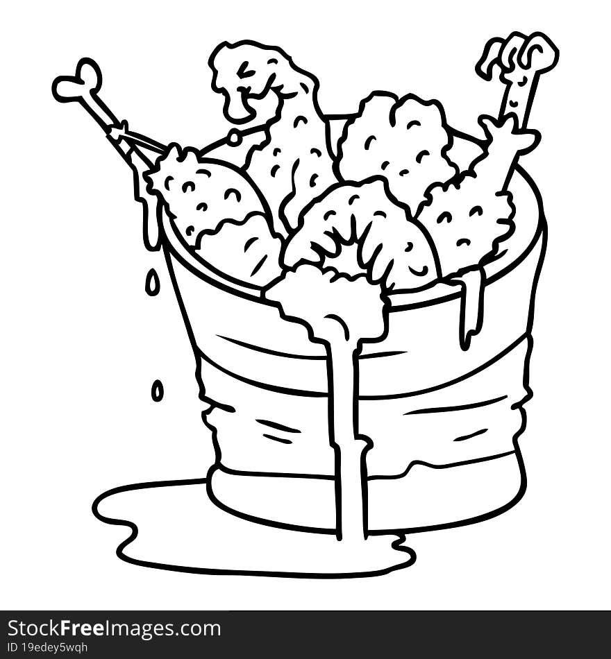 hand drawn line drawing doodle bucket of fried chicken