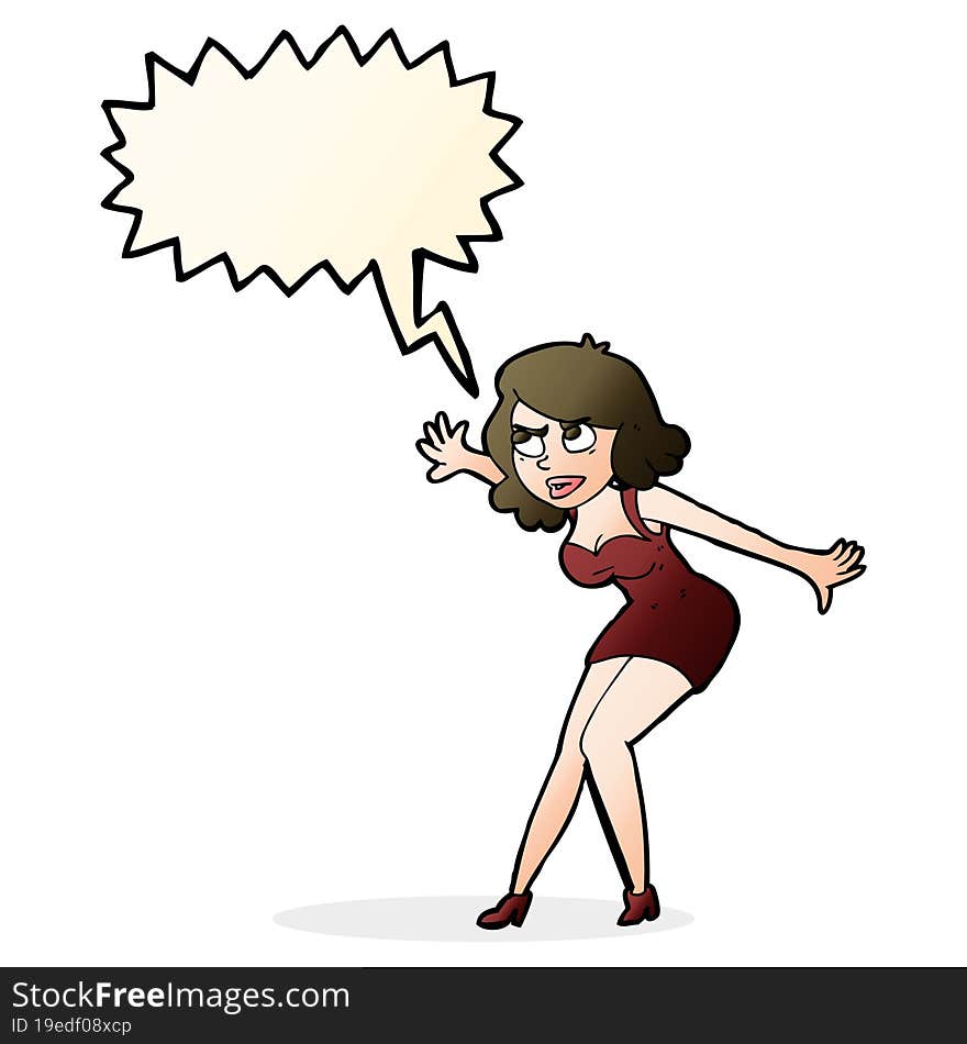 cartoon female spy with speech bubble