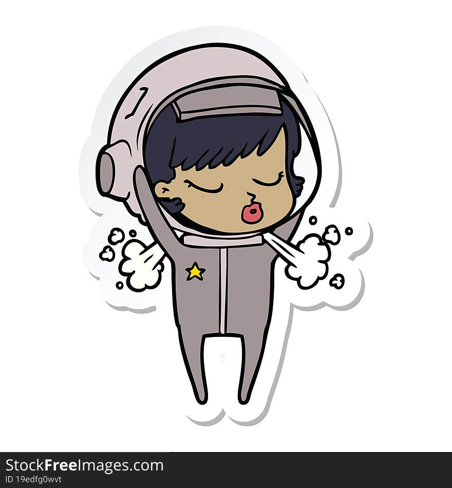 sticker of a cartoon pretty astronaut girl taking off helmet